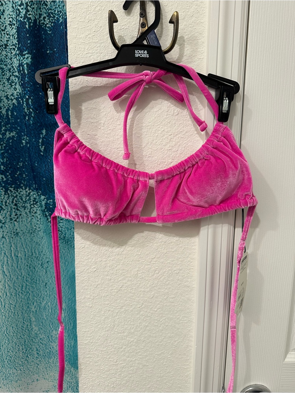 #42 Hot Pink Velvet Halter Bikini Top - Women Swim